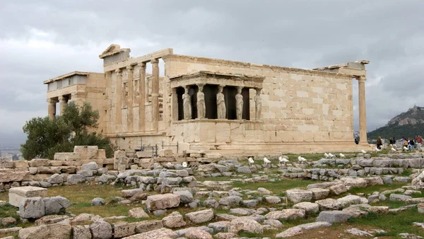Erechtheion Athena Polias Tempel Sidovy Med Caryatid Verandan Norra Sidan — Stockfoto