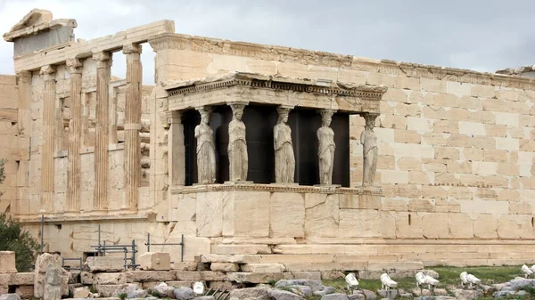 Caryatid Portiek Van Erechtheion Tempel Van Athena Polias Aan Noordkant — Stockfoto