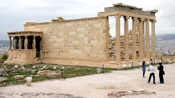 Erechtheion Athena Polias Tempel Sidovy Med Caryatid Verandan Norra Sidan — Stockfoto