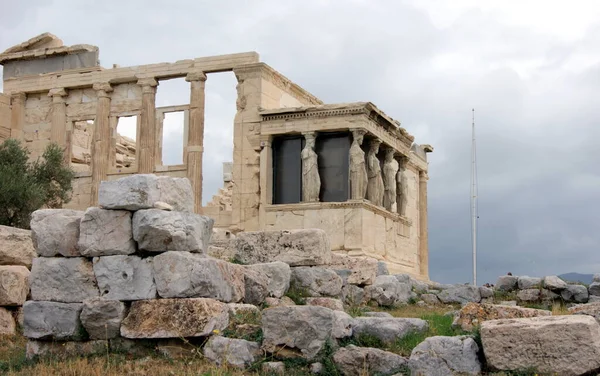 Karyatid Ganek Erechtheion Temple Athena Polias Północnej Stronie Akropolu Ateny — Zdjęcie stockowe