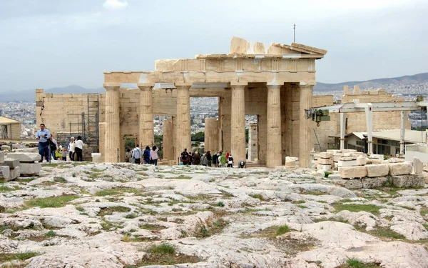 Scen Inne Akropolis Inre Sidan Propylaia Västlig Riktning Aten Grekland — Stockfoto
