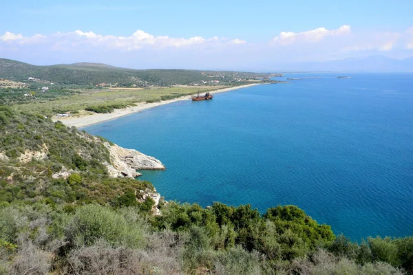 Valtaki Beach Gytheio Dimitrios Vrak Uvízl Pláži Laconia Řecko Říjen — Stock fotografie