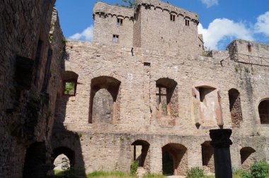 Interior view of the ruined Hohenbaden Castle, the seat of the Margraves of Baden from 11th to 15th century, standing keep of the Castle in the background, Baden-Baden, Germany - July 3, 2017