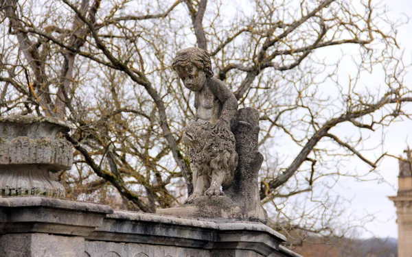 Sculpture Putto Avec Lion Dans Les Jardins Cour Residenz Palais — Photo