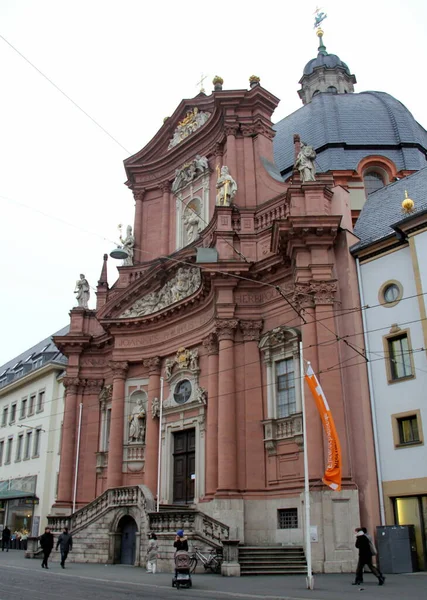 New Munster Collegiate Church Abad Baroque Fasade Barat Wurzburg Jerman — Stok Foto