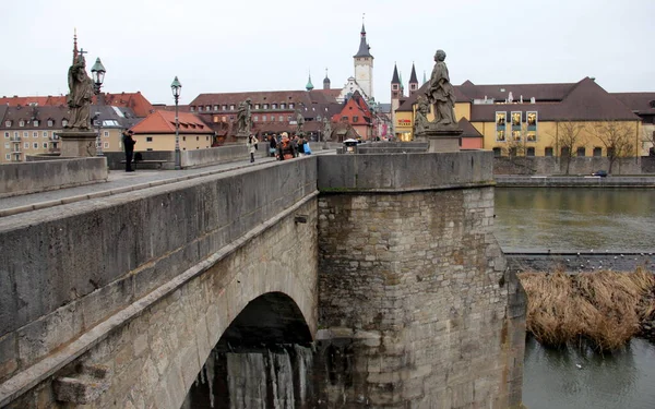 Ponte Principal Velha Alte Mainbruecke Horizonte Cidade Velha Fundo Wurzburg — Fotografia de Stock