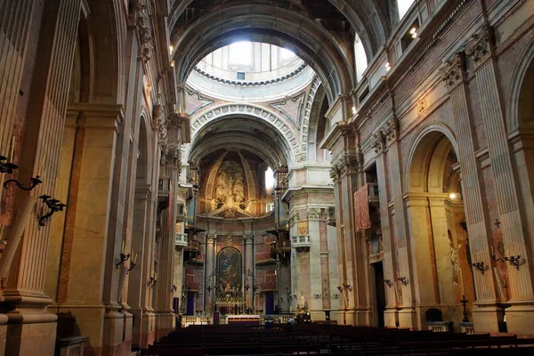 Interior Basílica Vista Nave Central Para Altar Cen Estilos Barroco — Fotografia de Stock