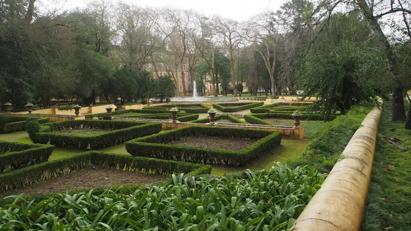 Jardim Cerco Jardim Palácio Convento Mafra Vista Sobre Dia Chuvoso — Fotografia de Stock