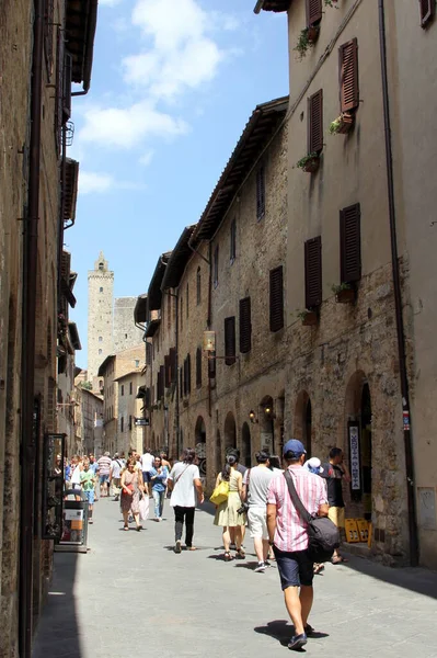 Straatscène Het Middeleeuwse San Gimignano Bekend Als Stad Van Fine — Stockfoto