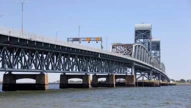 Marine Parkway - Gil Hodges Memorial Bridge, a vertical-lift bridge that crosses Rockaway Inlet, opened in 1937, view from Brooklyn side toward Queens, New York, NY, USA - June 29, 2022