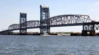 Marine Parkway - Gil Hodges Memorial Bridge, a vertical-lift bridge that crosses Rockaway Inlet, opened in 1937, view from Brooklyn side toward Queens, New York, NY, USA - June 29, 2022