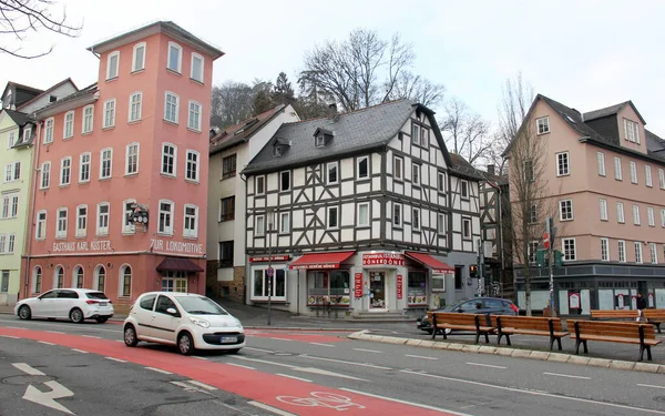 2023年1月29日 德国马尔堡古城诺德施塔特地段的街角上 有一座风景如画的传统木结构房屋 — 图库照片