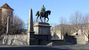 Karlsplatz, tarihi meydan Kaiser Wilhelm I, Stuttgart, Almanya - 8 Şubat 2023
