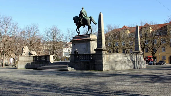 Karlsplatz Historické Náměstí Jezdeckou Sochou Císaře Wilhelma Stuttgart Německo Února — Stock fotografie