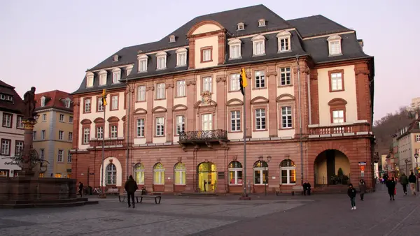 Rathhaus Edificio Del Ayuntamiento Marktplatz Vista Atardecer Heidelberg Alemania Febrero — Foto de Stock