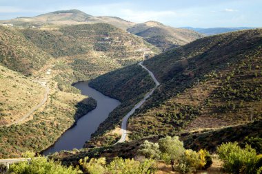 Alto Douro Şarap Bölgesi, Portekiz 'in Guarda ilçesindeki Vila Nova de Foz Coa yakınlarındaki gözlem noktasından görüş - 23 Mayıs 2023