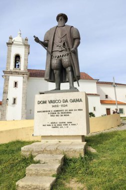 Monument to Vasco da Gama overlooking the sea, famous explorer and admiral, sculptural work by Antonio Luis do Amaral Branco de Paiva, installed in 1970, Sines, Portugal - March 6, 2024 clipart