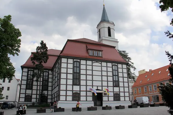 stock image 18th-century timber-framed Our Lady of Czestochowa church, in the old town, Zielona Gora, Poland - May 4, 2012