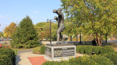 Larry Holmes Statue in his hometown, famous professional boxer, world heavyweight champion, unveiled in 2015, in Scott Park, Easton, PA, USA - October 13, 2024 clipart