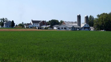 Çiftliği olan kırsal alan, ön planda yeşil alan, Strasburg yakınlarında, Lancaster County, Pennsylvania, ABD - 7 Eylül 2015