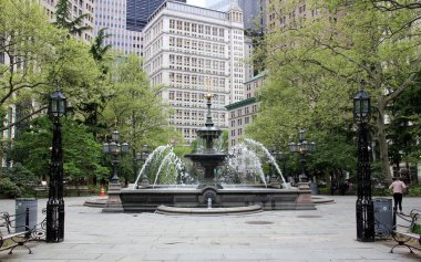 Water fountain in the City Hall Park, designed by Jacob Wrey Mould, opened in 1871, New York, NY, USA - May 11, 2020