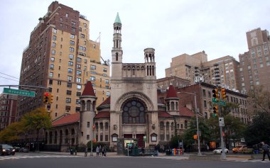 First Baptist Church, current structure was built in 1890-93 at the intersection of Broadway and West 79th Street, early evening view, New York, NY, USA - October 19, 2020