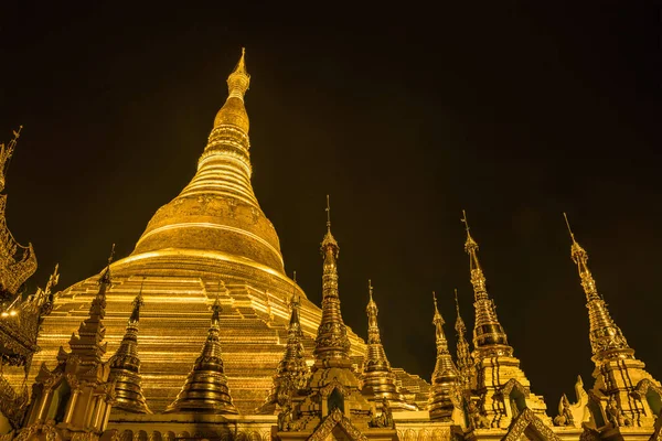 Altın Shwedagon Tapınağı Manzarası Gece Yangon Myanmar Kutsal Mekanı Ünlü — Stok fotoğraf