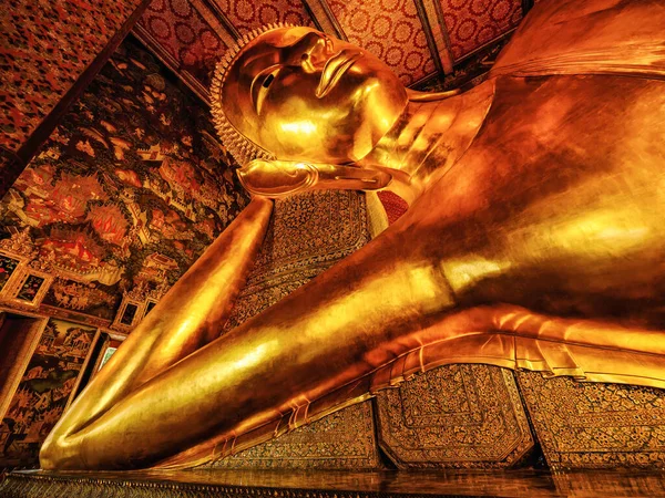 Famous Golden Reclining Buddha Statue Buddhist Temple Wat Pho Travel — Stock Photo, Image