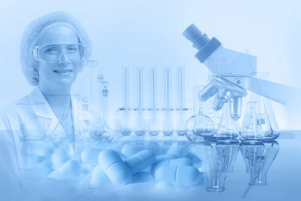 Recherche Développement Biotechnologie Fond Scientifique Avec Microscope Laboratoire Superposition Avec — Photo