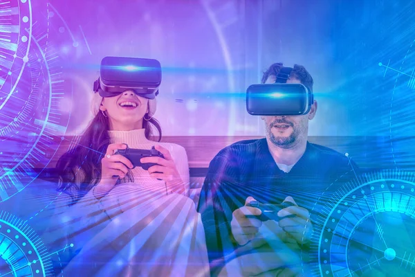 Virtual Reality Cyber Sport Gaming Achtergrond Van Twee Speler Gamers — Stockfoto