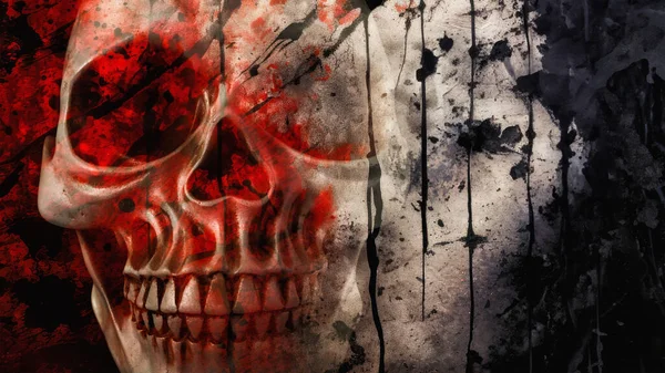 Conceito Halloween Dupla Exposição Crânio Humano Fundo Assustador Grunge Abstrato — Fotografia de Stock