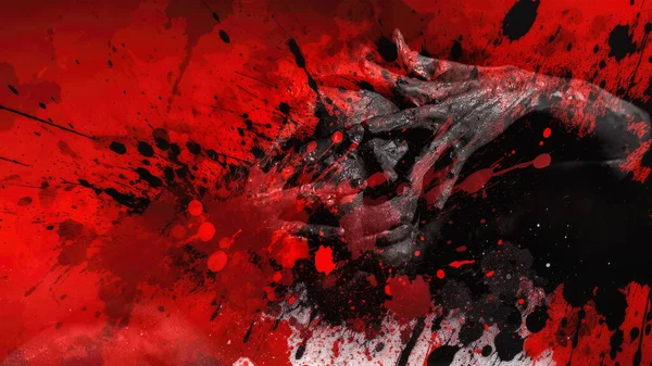 血の不気味な暗黒地獄の背景で苦しんでいる女性のハロウィーンコンセプト — ストック写真