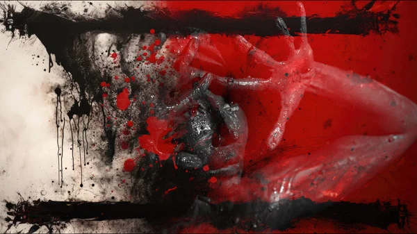血の不気味な暗黒地獄の背景で苦しんでいる女性のハロウィーンコンセプト — ストック写真