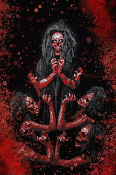 Spettrale Concetto Halloween Sanguinosa Adorazione Del Diavolo Satana All Inferno — Foto Stock