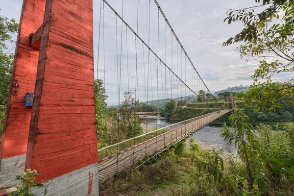 Arcos Ponte Suspensão Mulashidi Sobre Rio Mali Kha Putao Kachin Fotografias De Stock Royalty-Free