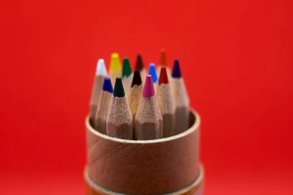 Barevné Tužky Krabici Zblízka — Stock fotografie