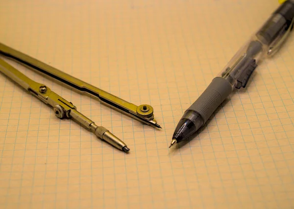 Compass Drawing Pencil Sheet Notebook — Stock Photo, Image