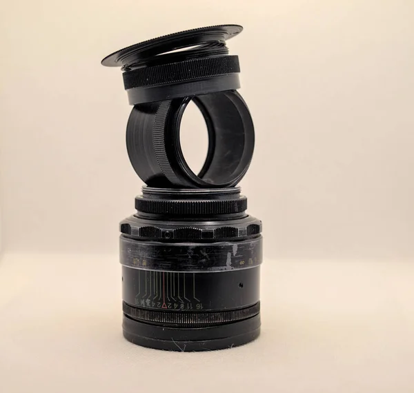 Handmatige Lens Macro Ringen Elkaar Gestapeld — Stockfoto