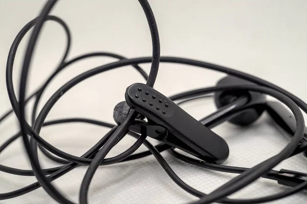 stock image Photo of headphone clip with wires close up