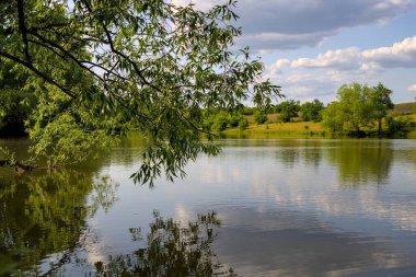 Akşam gölün üstünde fotoğraf. Ukrayna