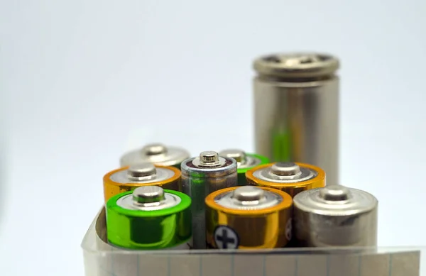 Eight batteries in a box isolated