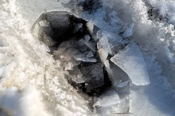 Human footprint on the ice in January