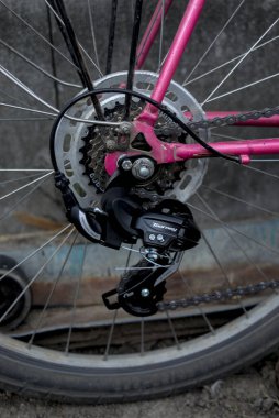 Teplyk, Ukraine, July 31, 2024: mountain bike rear derailleur Shimano company clipart