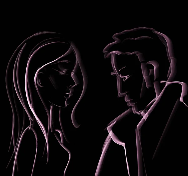 Silhouette Eines Verliebten Paares Auf Dunklem Hintergrund — Stockfoto