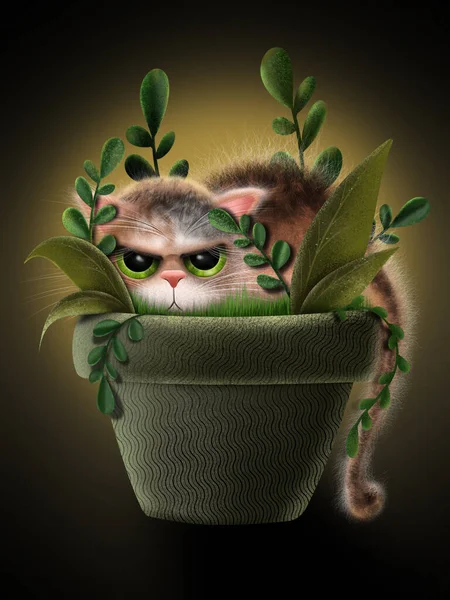 Freche Katze Sitzt Einem Blumentopf — Stockfoto