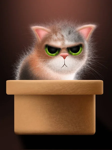箱の中に座っている猫のイラスト — ストック写真