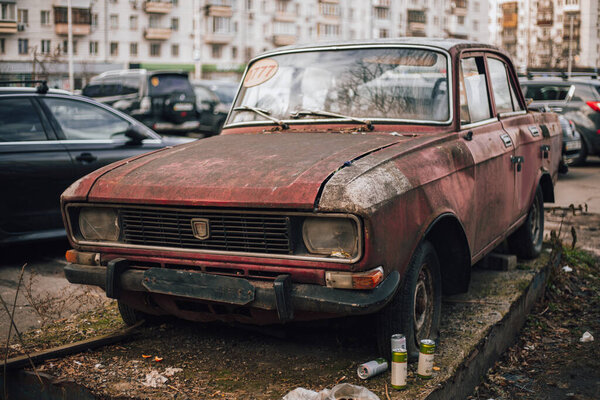 Old soviet car moskvich, Kyiv Ukraine December 2024
