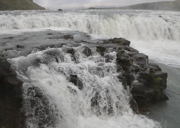 Air Terjun Kecil Sisi Air Terjun Utama Gullfoss Islandia — Stok Foto