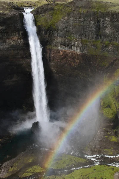 Arco Iris Pie Haifoss Falls Región Sur Islandia —  Fotos de Stock