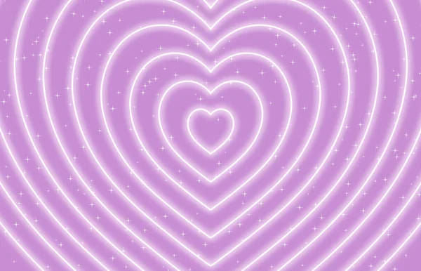 Pink pastel neon heart shape with stars 3D Rendering  in Perspective Tunnel background Trendy y2k